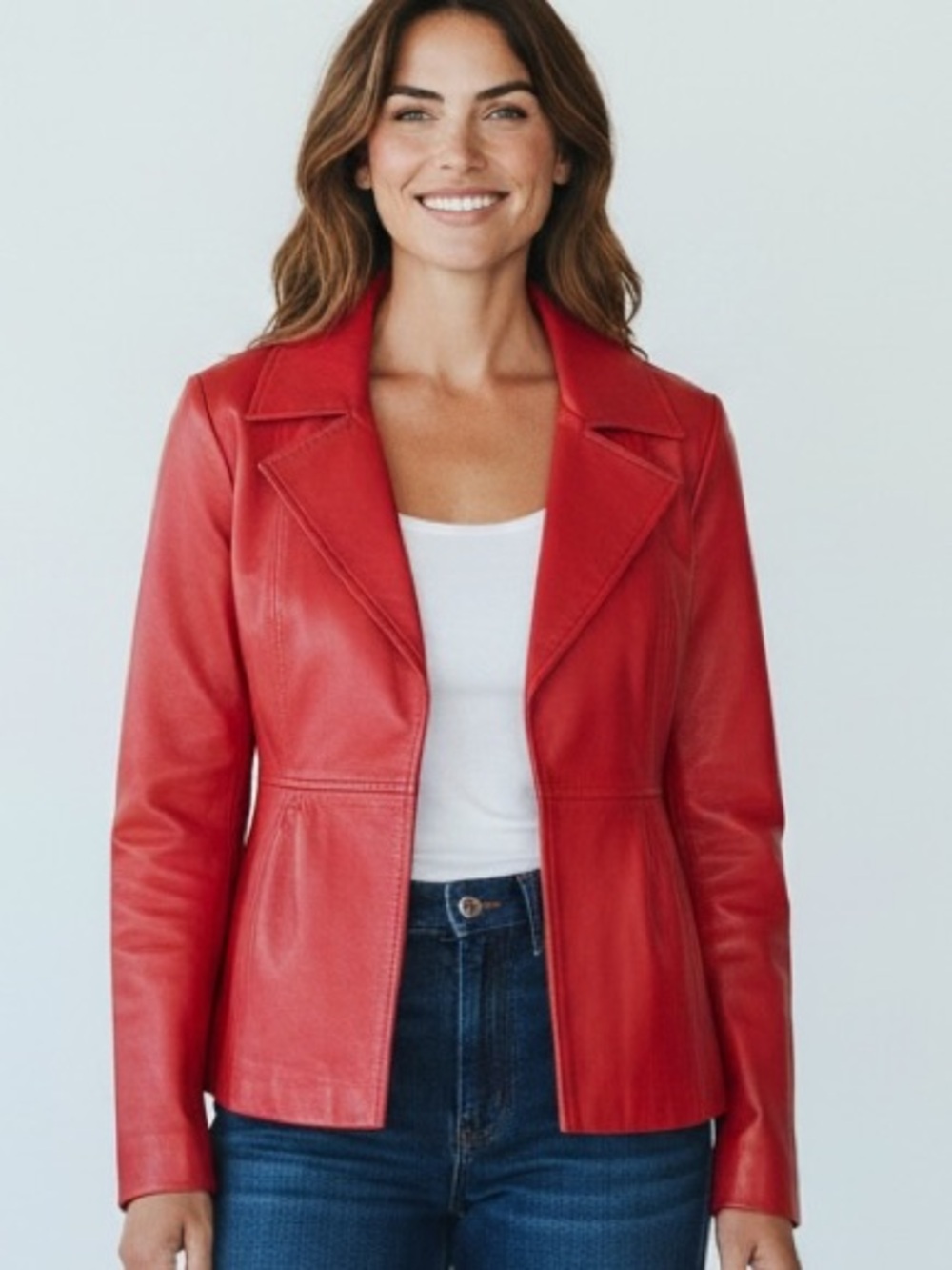 Jones New York Red Leather Jacket Blazer Small